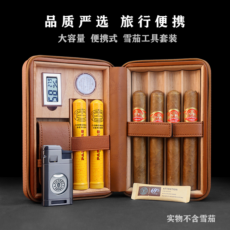 Cigar Box Portable Cigar Humidor Cedar Wood Portable Travel Bag Large Capacity Cigar Case Set Tool