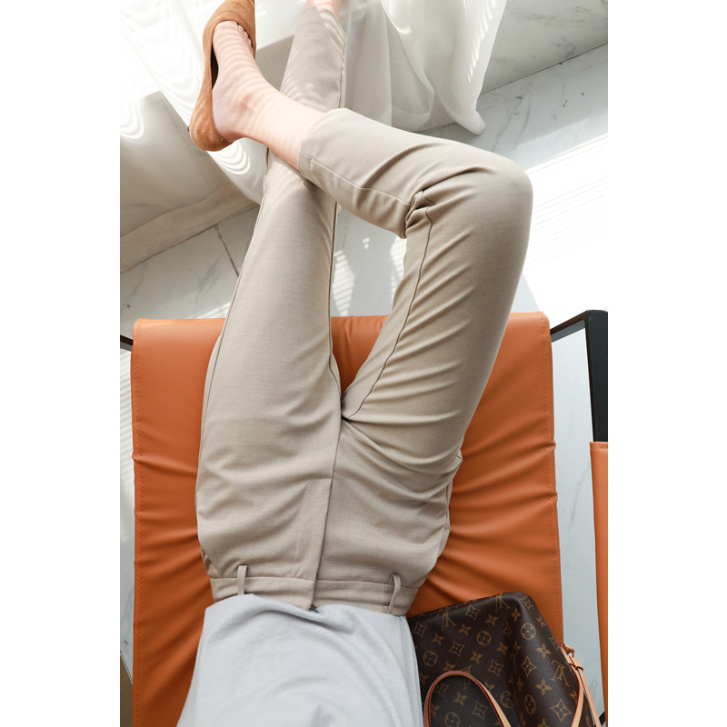 2022 new spring and autumn khaki cigarette pipe trousers women's high waist slim casual suit pants straight drape pants