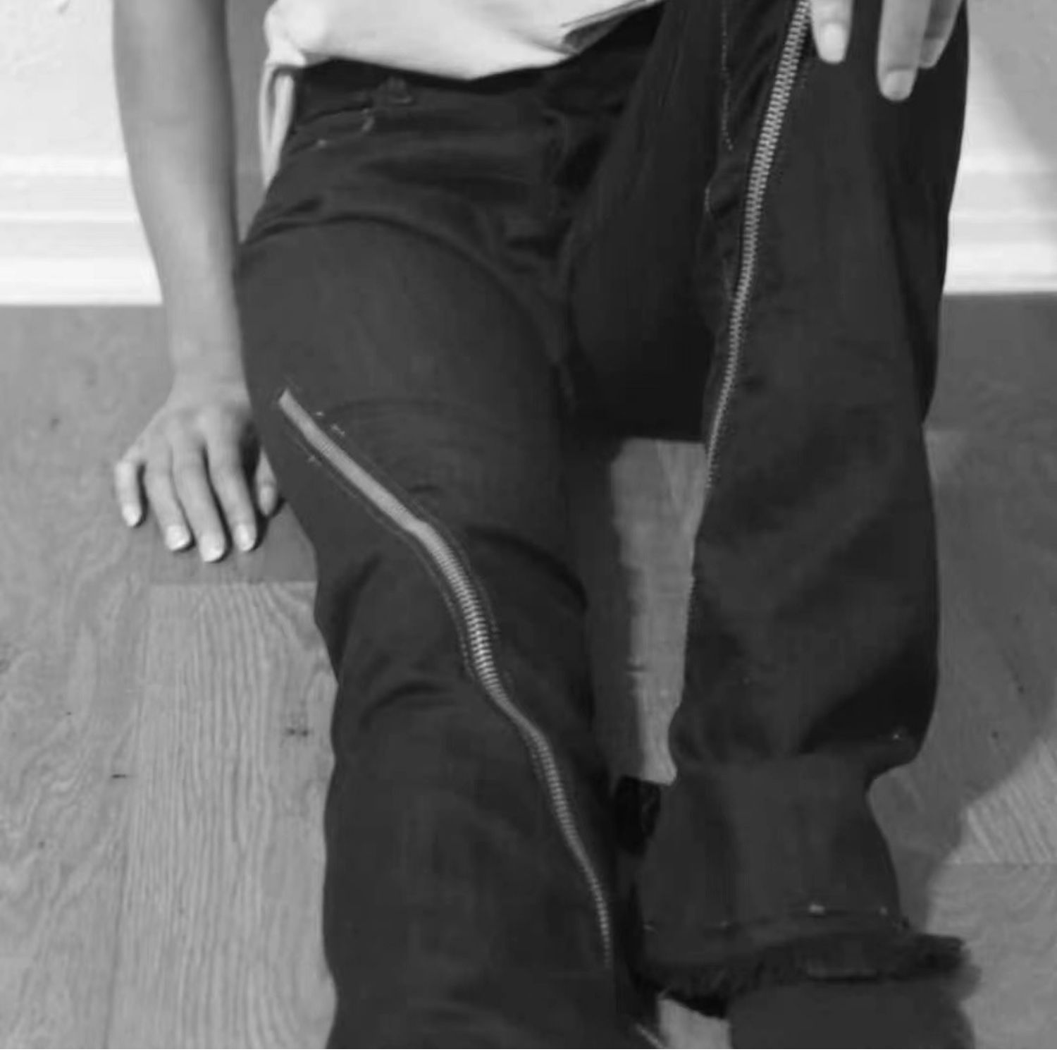 Independent ro style wax brushed long zipper jeans INS with archive dark high street pants drkshdw