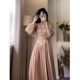 French tail goods pick up leaked women's luxury brand discount original order withdrawn lazy style V-neck long-sleeved waist dress