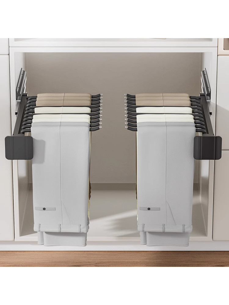 Side-Mounted Trouser Rack for Wardrobe, Household Retractable Sliding Rail Trouser Drawer, Multifunctional Pull-Out Top-Mounted Trouser Hanger
