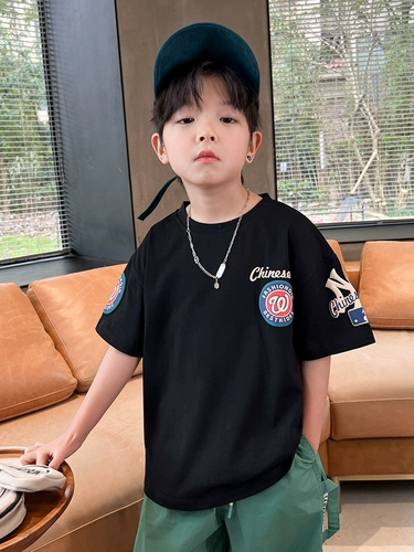 Летняя одежда, летняя хлопковая футболка с коротким рукавом для мальчиков, короткий рукав