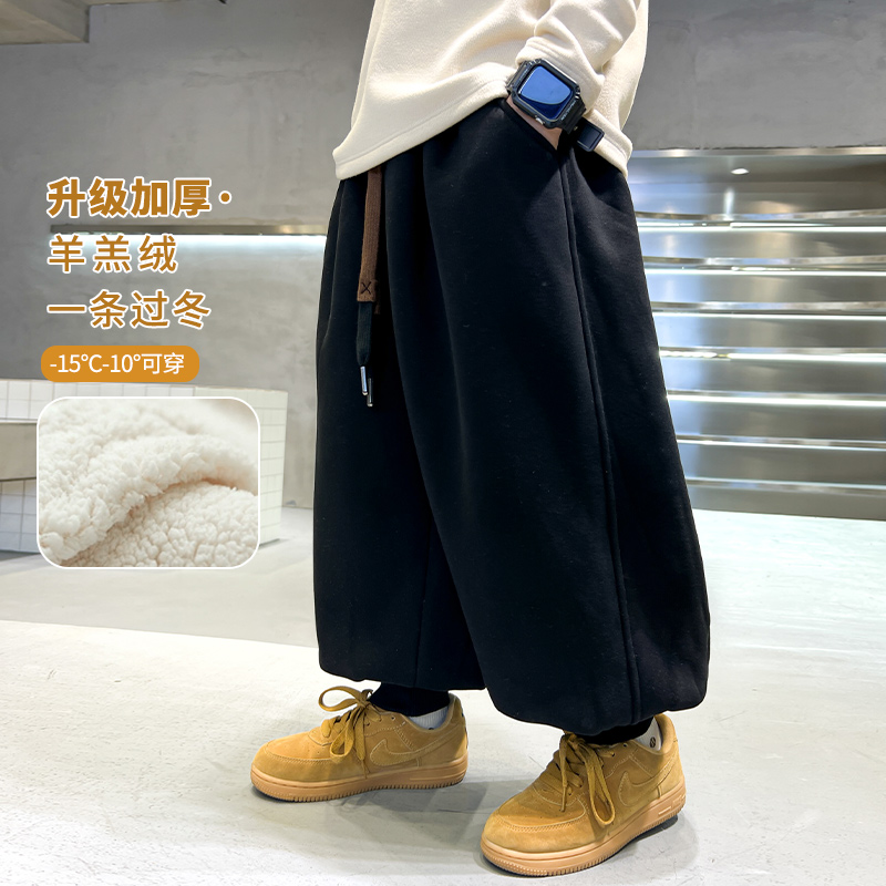 Boy gush pants winter lamb suede light cage pants 2023 new large children one over winter sweatpants cotton pants damp-Taobao