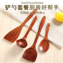 Wooden shovel Non-stick pan Long-handled stir-fry shovel High temperature resistant long-handled soup spoon Rice spoon frying shovel Wooden kitchenware set