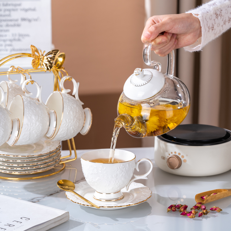 Light Extravagant Style Afternoon Tea Tea Tea Tea Set Flower Teapot Suit High Temperature Resistant Glass Health Care Fruit Teapot Whole Electric Heating-Taobao