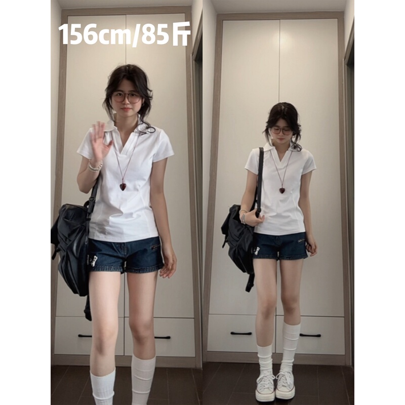 American-Style Regular Shoulder Slim-Fit Tennis Polo Shirt T-Shirt Sports Short-Sleeve Women's Summer White Versatile Commuter Top