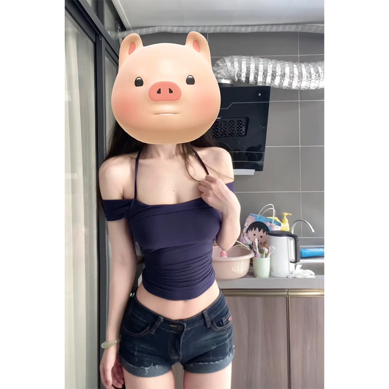 Sexy Halter Neck Off-Shoulder Short-Sleeve T-Shirt for Women 2025 New Summer Tight-Fitting Pure Desire Short One-Shoulder Top