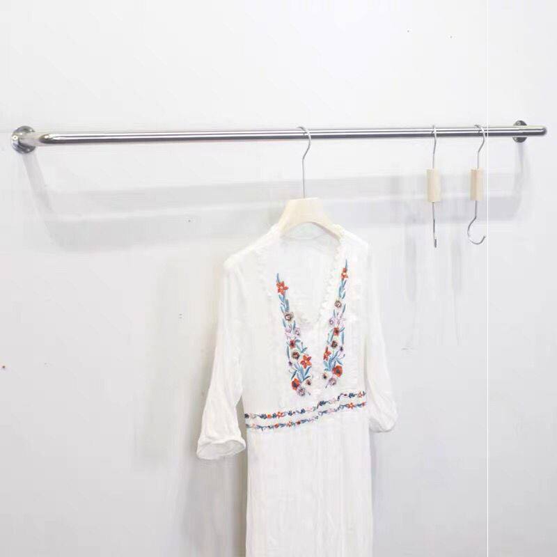 NEW WALL SOLID STAINLESS STEEL UPPER WALL POSITIVE HANGING WIRE DRAWING SILVER COLOR WOMEN'S CLOTHING STORE CLOTHING SHOW SHELF SIMPLE WALL HANGING SHELF