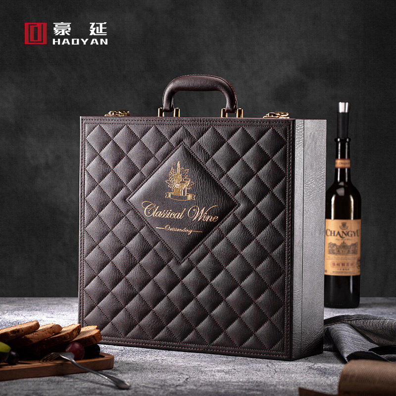 Spring Festival gift high-end red wine packaging gift box double-pack four-pack wine box leather box new year custom manufacturer
