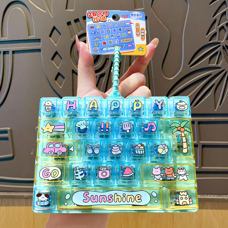 Transparent Beach Party Children's Stress-Relief 26-Key Keyboard Keychain Small Ornament Toy for Boys and Girls