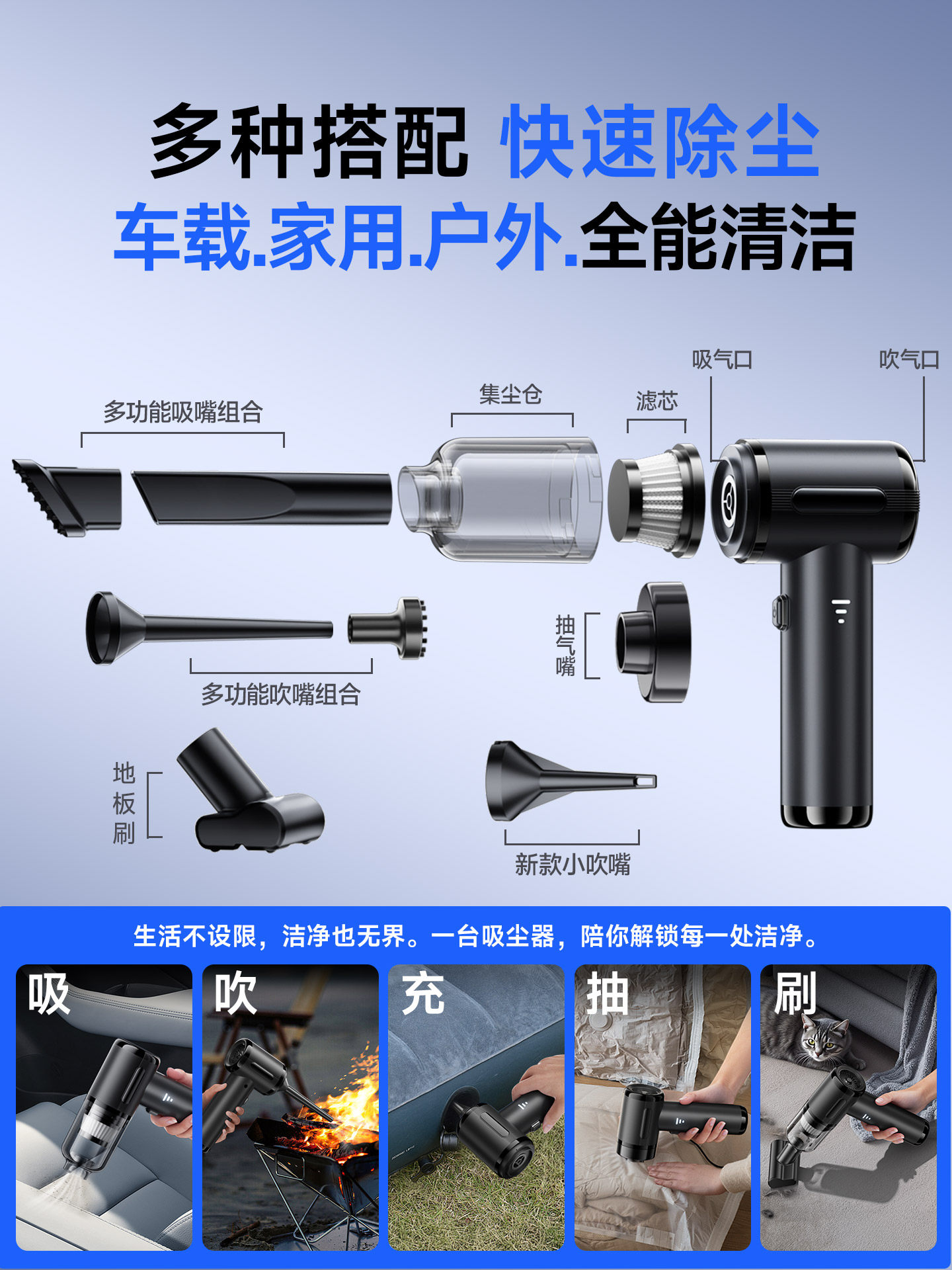 [Car Vacuum Cleaner] High-Power Wireless Handheld Small Vacuum Cleaner for Car and Home Use, Super Strong Suction and Blowing Machine for Automobiles