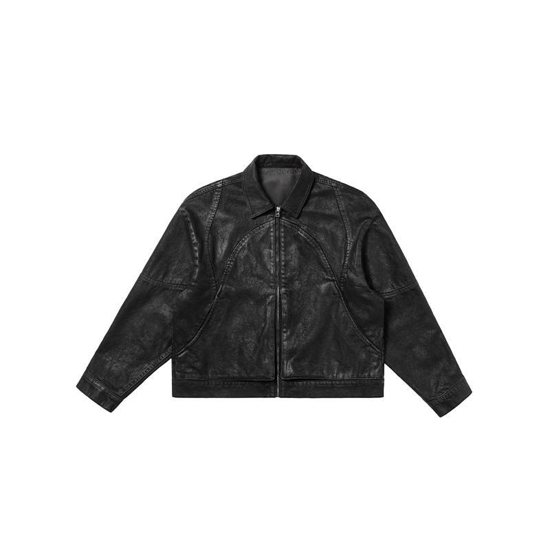 Avinmade/Waxed Structure Black Leather Jacket