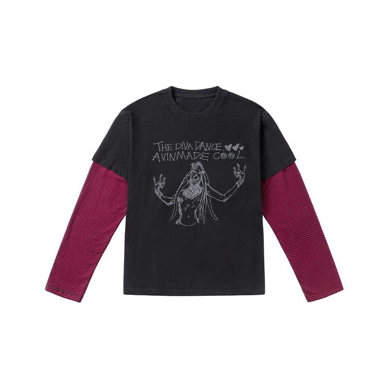 Avinmade 26Fw "Diva" Black and Red Striped Print Long T-Shirt Avinmade 26Fw "Diva" Black and Red Striped Print Long T-Shirt