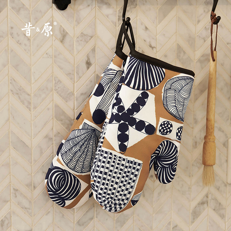 Shake Original SeaCity Series Microwave Oven Gloves Original Illustrations Kitchen Baking Thermal Insulation Gloves Pan Mat