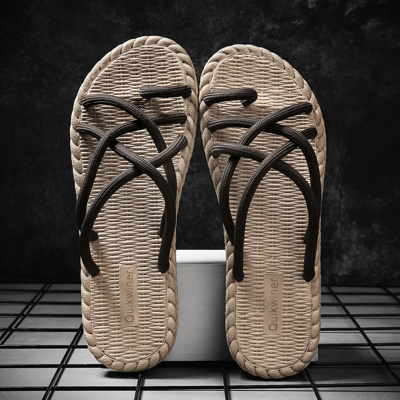 Men's Trendy Summer Slippers for Outdoor Wear, Non-Slip, Anti-Odor, Woven Flip-Flops, Beach Sandals, Men's Sandals