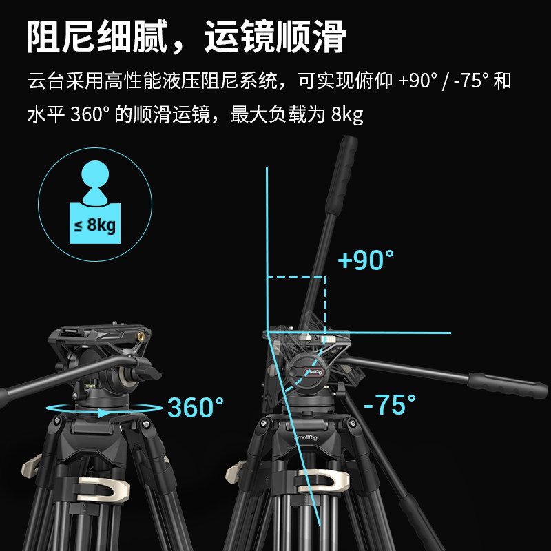 Smallrig Professional Photography Tripod for Cameras, Professional Bird-Watching Stand, Hydraulic Damping Gimbal, Carbon Fiber Tripod, Boom Arm with Tripod Pulley, Heavy-Duty Aluminum Alloy Tripod