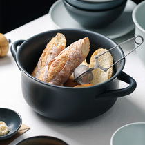 Bowl ceramic deep soup bowl with handle home double ear big noodle bowl not bronzed by hand thickened Nordic minima eat noodle bowl