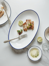 Fish disc Home Creative Nordic Wind Large Number of Ceramics Rectangular Steamed Fish Dishes Web Red Brief Approver Dish Oval Dinner Plate