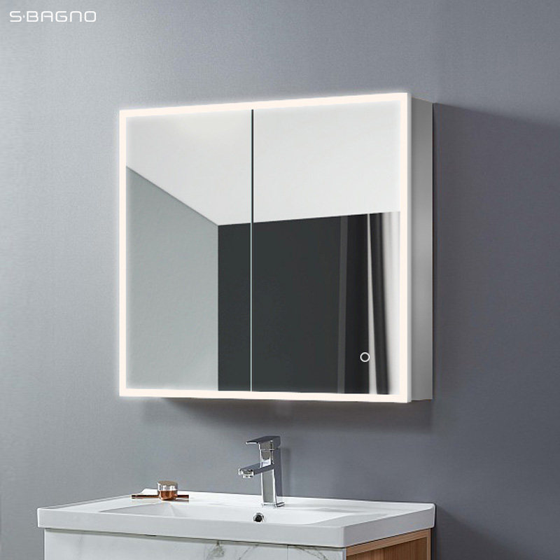 Tủ gương phòng tắm thông minh kiểu Anh treo tường phòng tắm đèn led chống sương mù gương lưu trữ kết hợp chậu rửa tay tủ gương tủ phòng tắm gương tủ phòng tắm