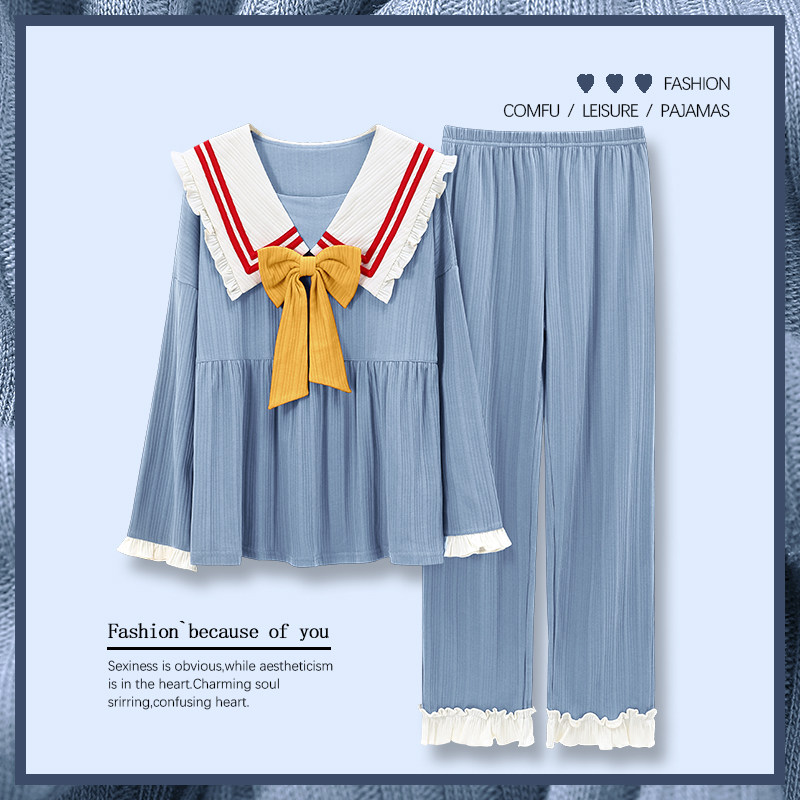 Women's pajamas spring and autumn girls sweet princess style pure cotton home service suit cotton silk 2022 net red hot style long sleeves