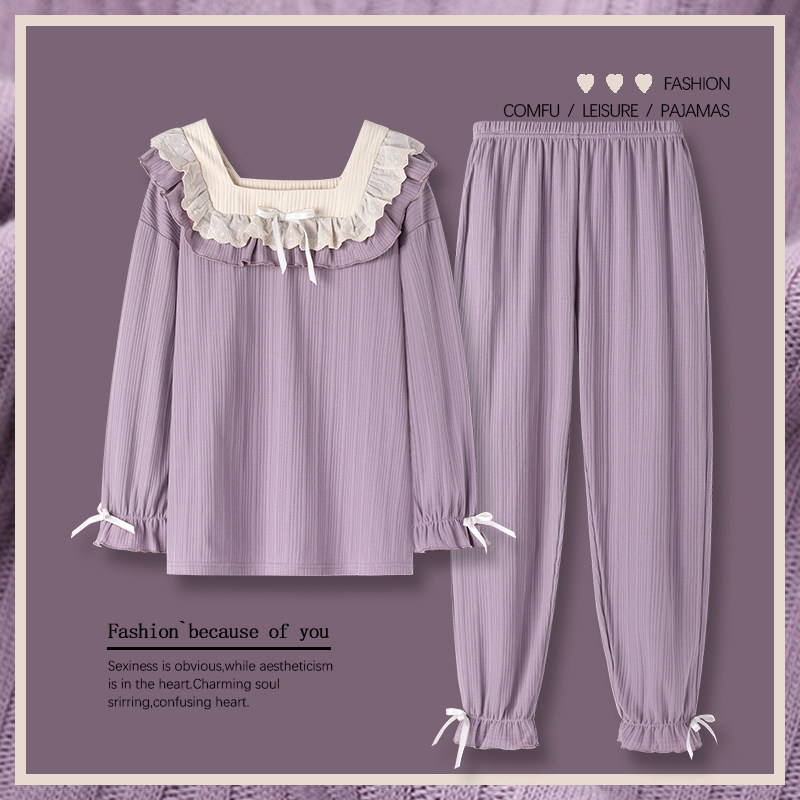 Pajamas spring and autumn women's 2022 new long-sleeved large size net red hot style home service purple autumn and winter pure cotton thin