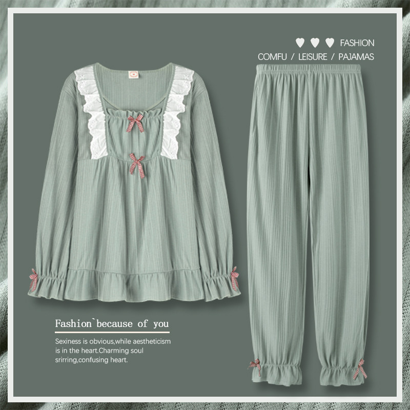 Women's pajamas spring and autumn style long-sleeved pure cotton palace style 2022 net red hot style home service suit cotton silk plus size girl