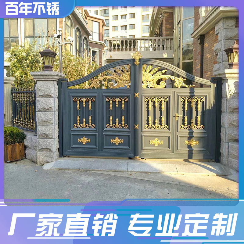 Aluminum art villa door open door Aluminum alloy courtyard door Rural community household rural translation electric double door