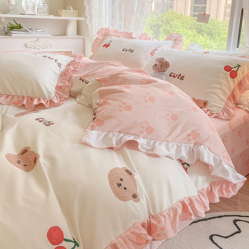Mercury Home Textiles Princess Wind Bedding Four-piece Spring and Summer Sheets Quilt Covers Bed Skirts Student Dormitory Single Beds