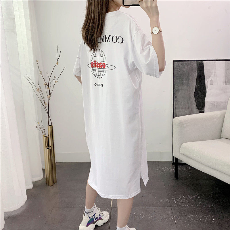 Maternity wear dress new summer cotton mid-length version over the knee large size loose lazy slit women's skirt home trend