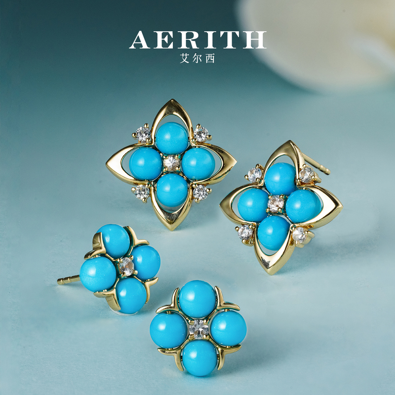 【New Original Design with Four-Season Patterns】Aerith Jewelry Natural Turquoise Earrings 18K Gold 【New Original Design with Four-Season Patterns】Aerith Jewelry Natural Turquoise Earrings 18K Gold