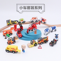 Train track toy fire truck set Children crane Police car engineering car Acousto-optic magnetic car Inertial rail car