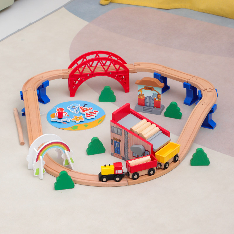 Wooden Children Small Train Tracks Entry Simple City Assembly Building Blocks Children Enlightenment Assembly Toys Puzzle