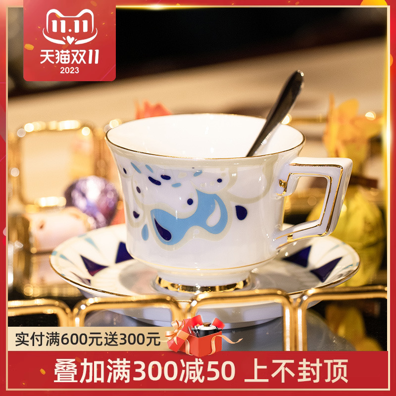 Conp Poetry Jingdezhen High White Porcelain Coffee Cup Suit Eu Style Little Extravagant to the Cup Saucer Cups Delicate Upscale-Taobao