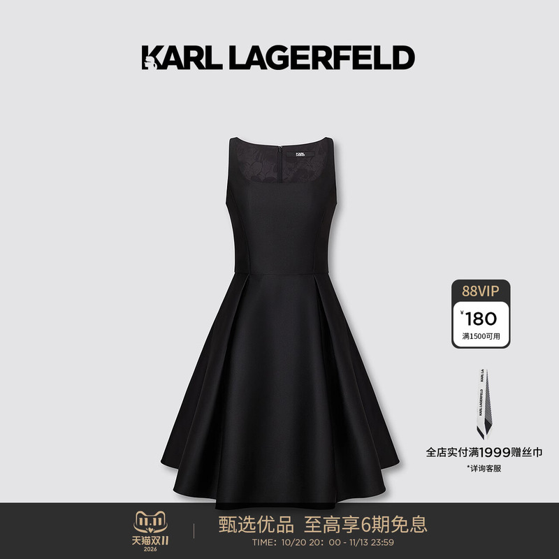 Karl Lagerfeld Karl Lagerfeld Black Square-Neck Sleeveless Dress Women's Clothing Lao Fu Ye Karl Lagerfeld Karl Lagerfeld Black Square-Neck Sleeveless Dress Women's Clothing Lao Fu Ye