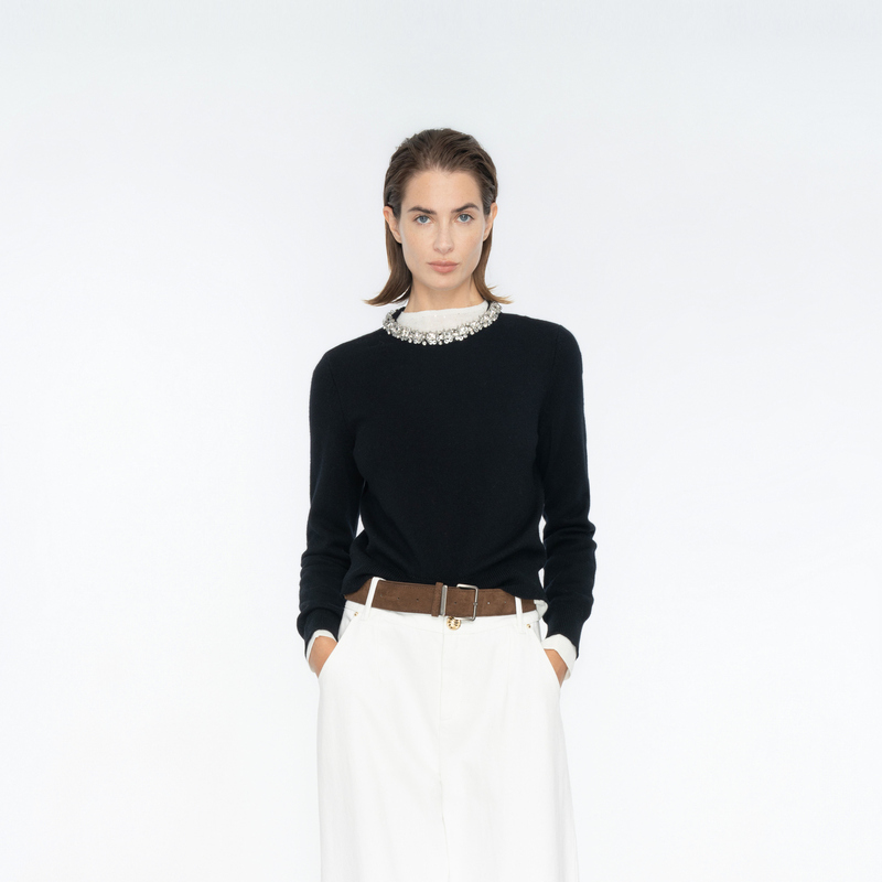 Karl Lagerfeld Simple Black Diamond Chain Sheep Wool Knitted Pullover Winter Women's Clothing Lafayette Karl Lagerfeld Simple Black Diamond Chain Sheep Wool Knitted Pullover Winter Women's Clothing Lafayette