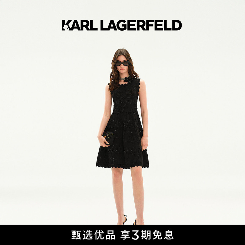Karl Lagerfeld Karl Lagerfeld Black Sleeveless Round-Neck Jacquard Design Dress Women's Clothing Lao Fu Ye Karl Lagerfeld Karl Lagerfeld Black Sleeveless Round-Neck Jacquard Design Dress Women's Clothing Lao Fu Ye
