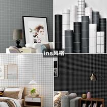 Bedroom girls wallpaper black and white checkered wall paper Tetris anti-mildew and anti-oil stickers decorate wall Kitchen Personality Tide