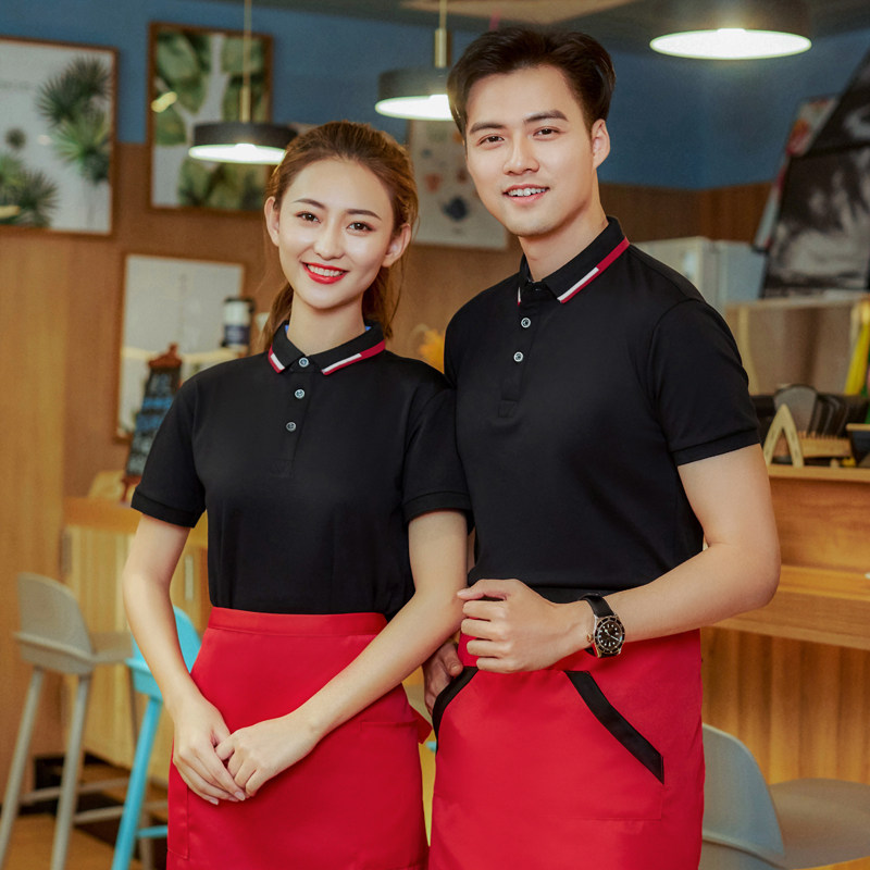Front Desk Attendant Workwear Woman Short Sleeve Hotel Barbecue Hot Pot Milk Tea Shop Summer Clothing T-shirt Customised Breathable Man
