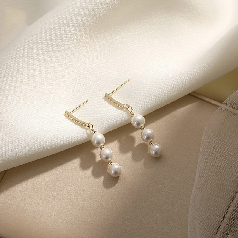 Earrings Women's 2021 New French Long Pearl Earrings Temperament High-end Sense Light Luxury Sterling Silver Stud Earrings Tide