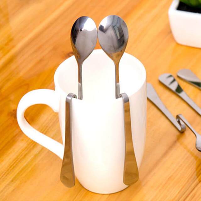 High-End Stainless Steel Curved Hanging Coffee Spoon, Cartoon Creative Personality Milk Tea Spoon, S-Shaped Cup-Hanging Curved Spoon