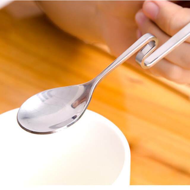 High-End Stainless Steel Curved Hanging Coffee Spoon, Cartoon Creative Personality Milk Tea Spoon, S-Shaped Cup-Hanging Curved Spoon