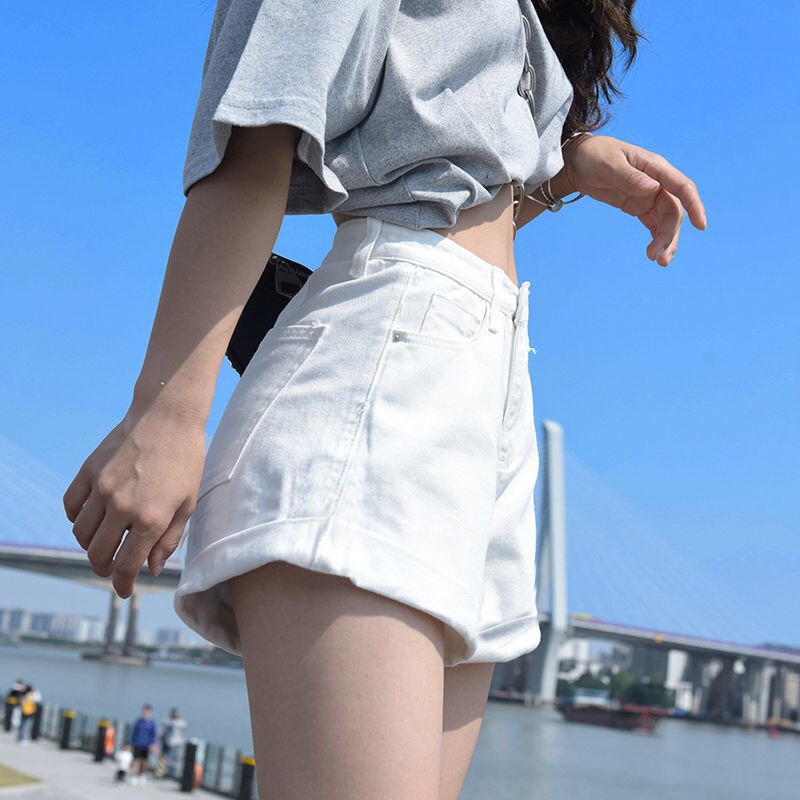 American Style Spicy Girl Denim Shorts for Women, Summer ins Trendy High Street Loose Slimming Wide-Leg Pants with Rolled Hem, Ultra-Short A-Line Hot Pants