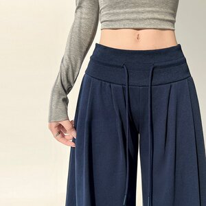 Navy Blue Wide-Leg Sweatpants for Women, Spring and Autumn 2026 New Style, Petite, Loose, Casual, Drapey, Slimming, American-Style Sweatpants