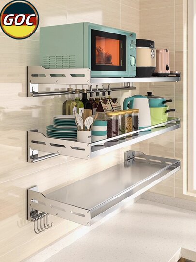 德国免打孔304不锈钢壁挂微波炉架子置物架墙上烤箱收纳支架挂墙