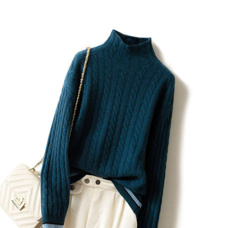 Dittutown 2021 Winter new half high collar cashmere sweater Thickened Sweater Loose slush knit goat sweatshirt