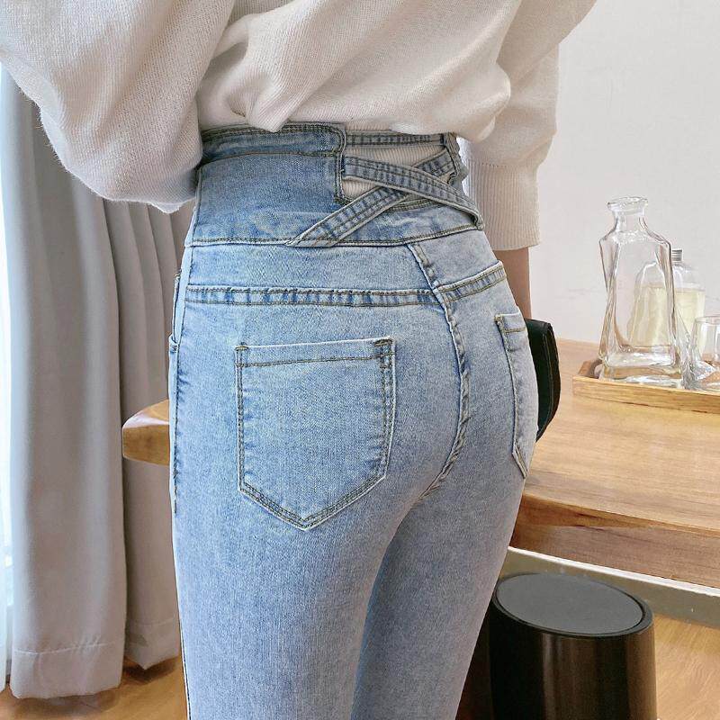 Dittudun Jeans Women's Spring Summer High Waist Display Slim Fit Smoke Tubes Pants Trendy 100 Hitch Elastic Pencil Pants