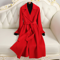 Diitudun double-sided wool dresses woman with long cash in front of a knee and slim fit 2022 new high-end fur coat