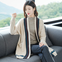 Dittudun Autumn Winter Style Numb Sweater Jacket Womans Lazy Wind Medium Long Thickened Warm Knit Cardiovert Blouse