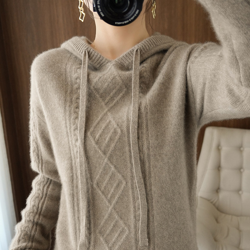 Ditunton 100 % pure wool female knitting sweater diamond strand thickened lazy wind loose jacket