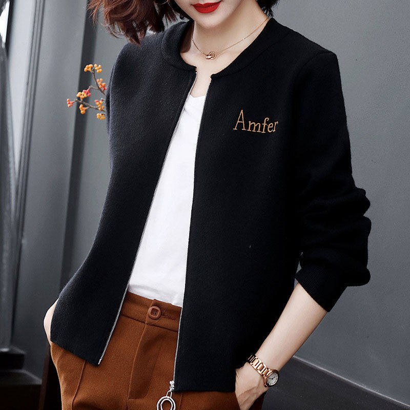 Ditunton knit sweater little coat girl Spring and Autumn Short Sweater 2021 new jacket fashion baseball shirt